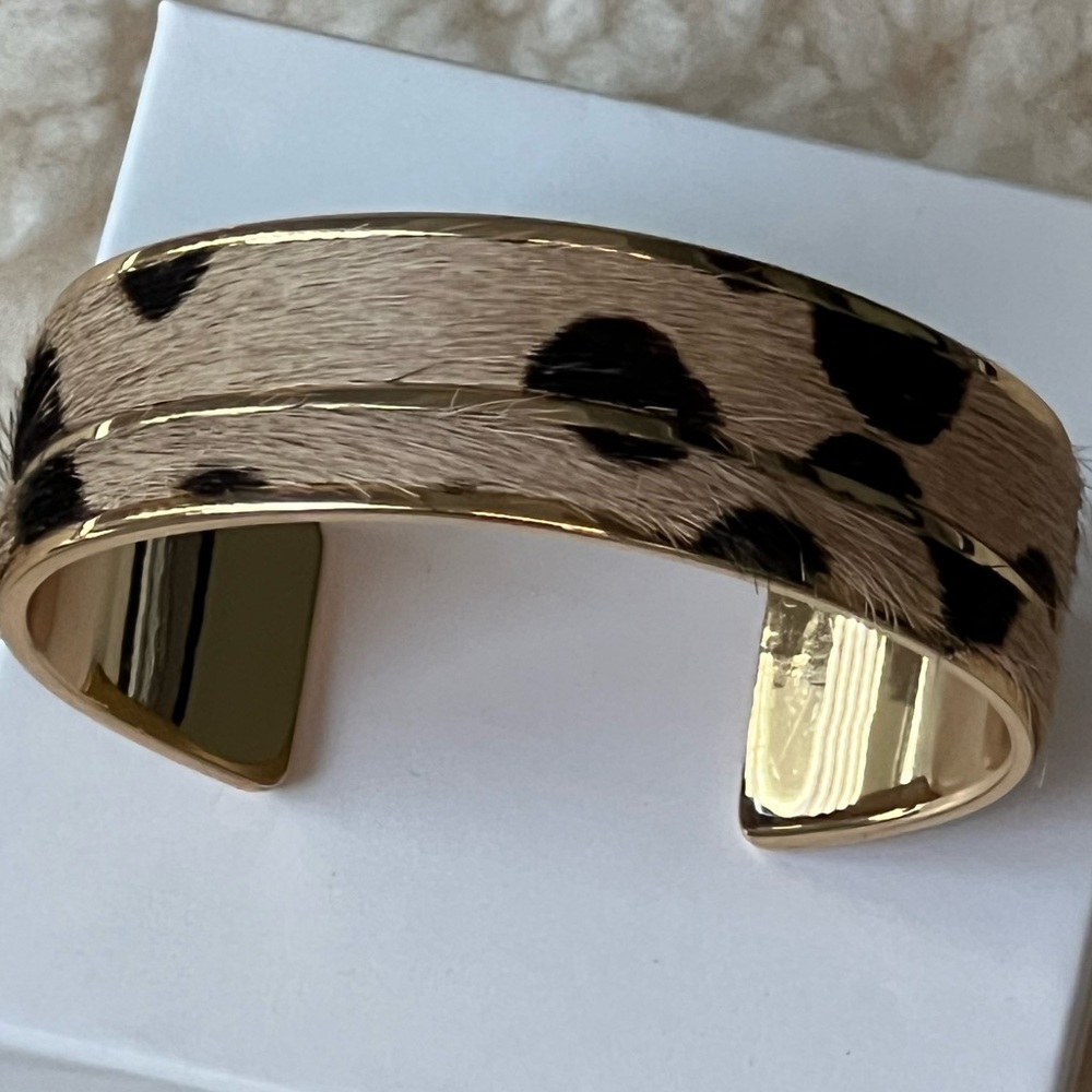 Reiss gold bracelet vegan animal hide print cuff bracelet beige tan black